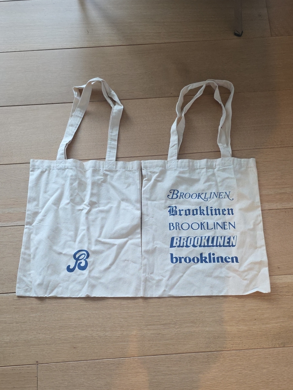 Brooklinen Natural Canvas Tote Pair with Blue Logo Variety